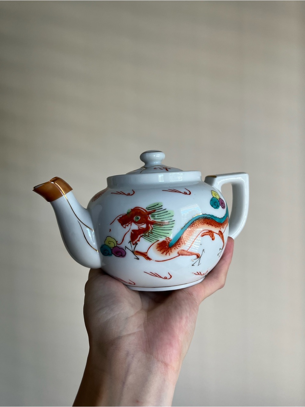 VTG Hand Painted Porcelain Teapot Made in Japan Japanese Red Dragon